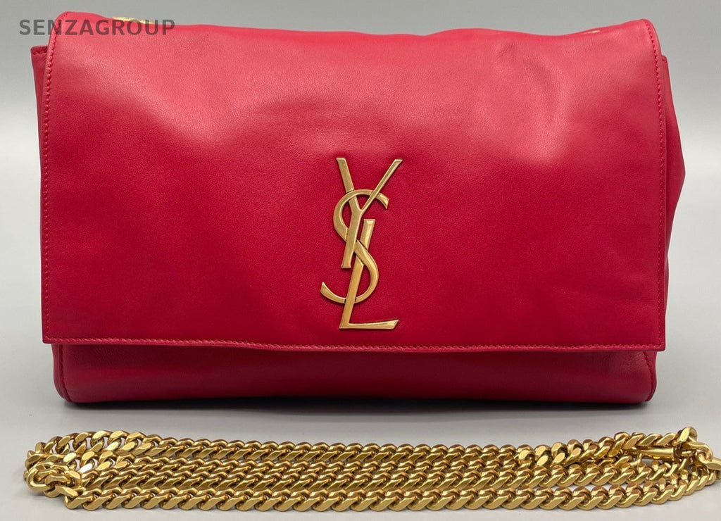 Saint Laurent Kate MM Suede Chain Shoulder Bag Crossbody Red Gold Women Classic