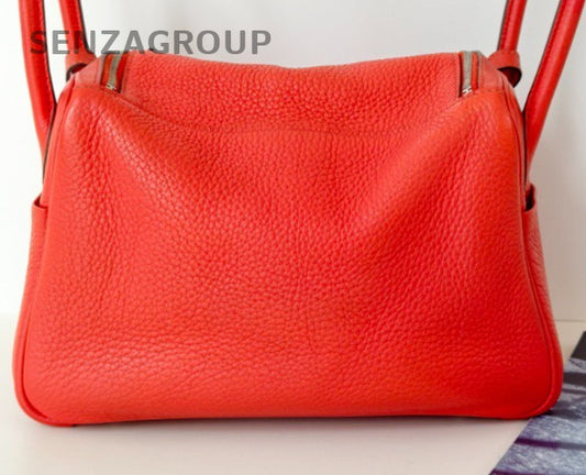 Hermes Lindy Calfskin Shoulder Bag Pink Silver Used Women Designer Classic