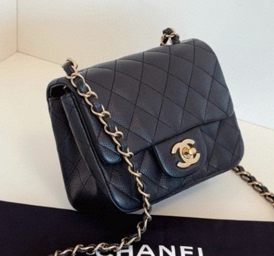 Chanel Classic Flap Chain 2Way Shoulder Bag Crossbody Black Gold Women Diamond