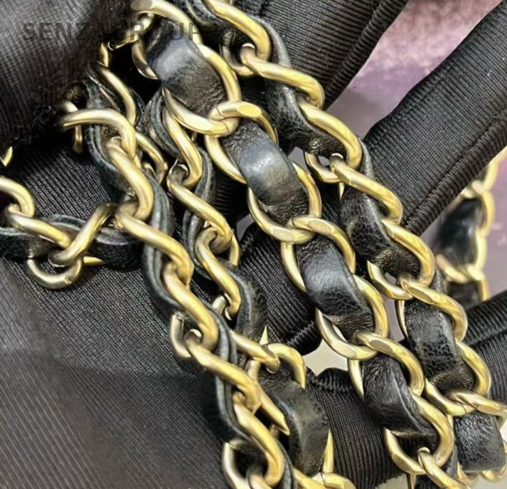 Chanel Classic Flap Lambskin Chain Shoulder Bag Crossbody Black Gold Women