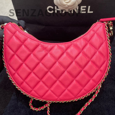 Chanel 23P Pink Quilted Moon Bag with Gold Chain - Women's Fashion