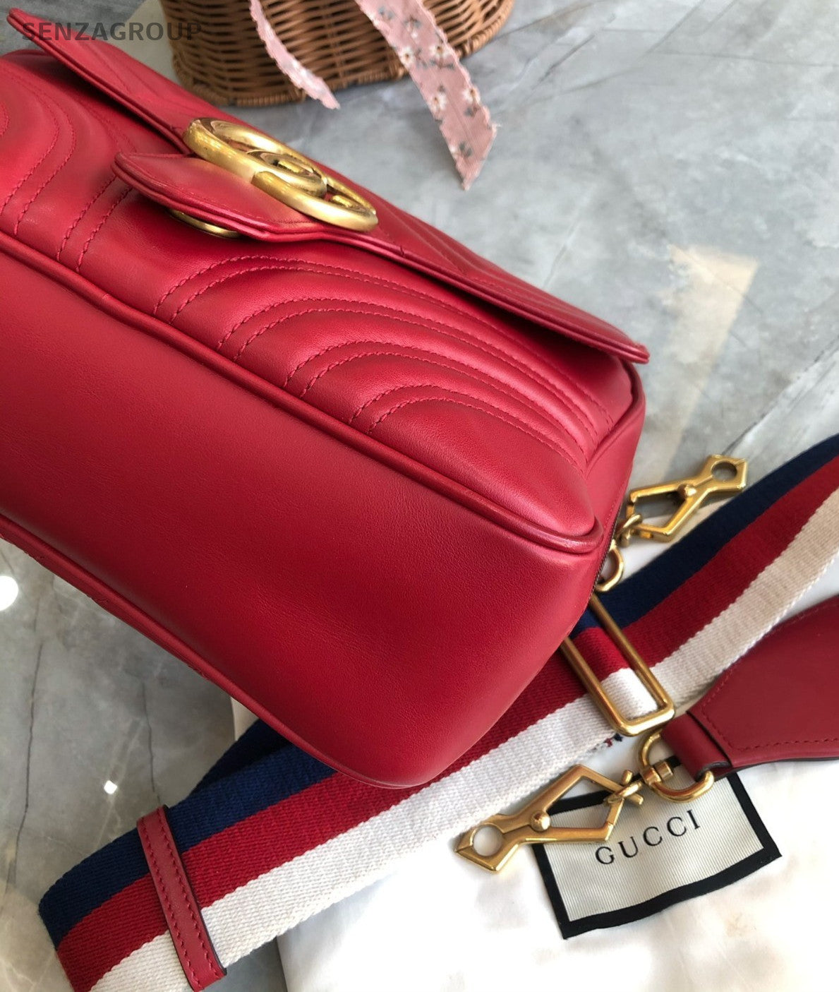 GUCCI GG Marmont Camera bag Top Handle 2way Shoulder Handbag Women Red Gold