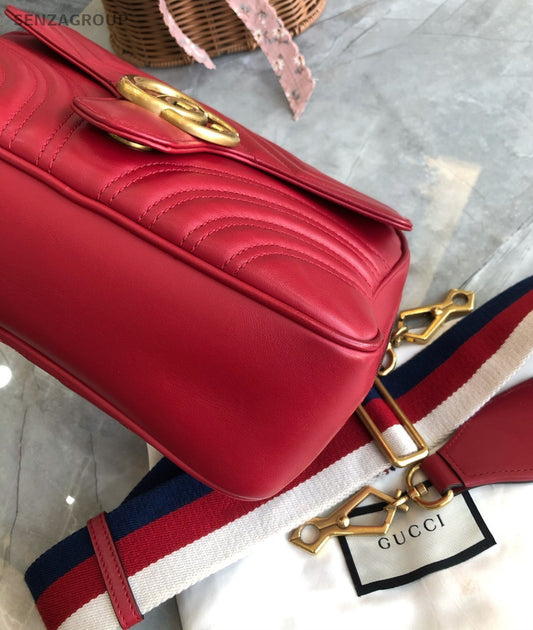 GUCCI GG Marmont Camera bag Top Handle 2way Shoulder Handbag Women Red Gold