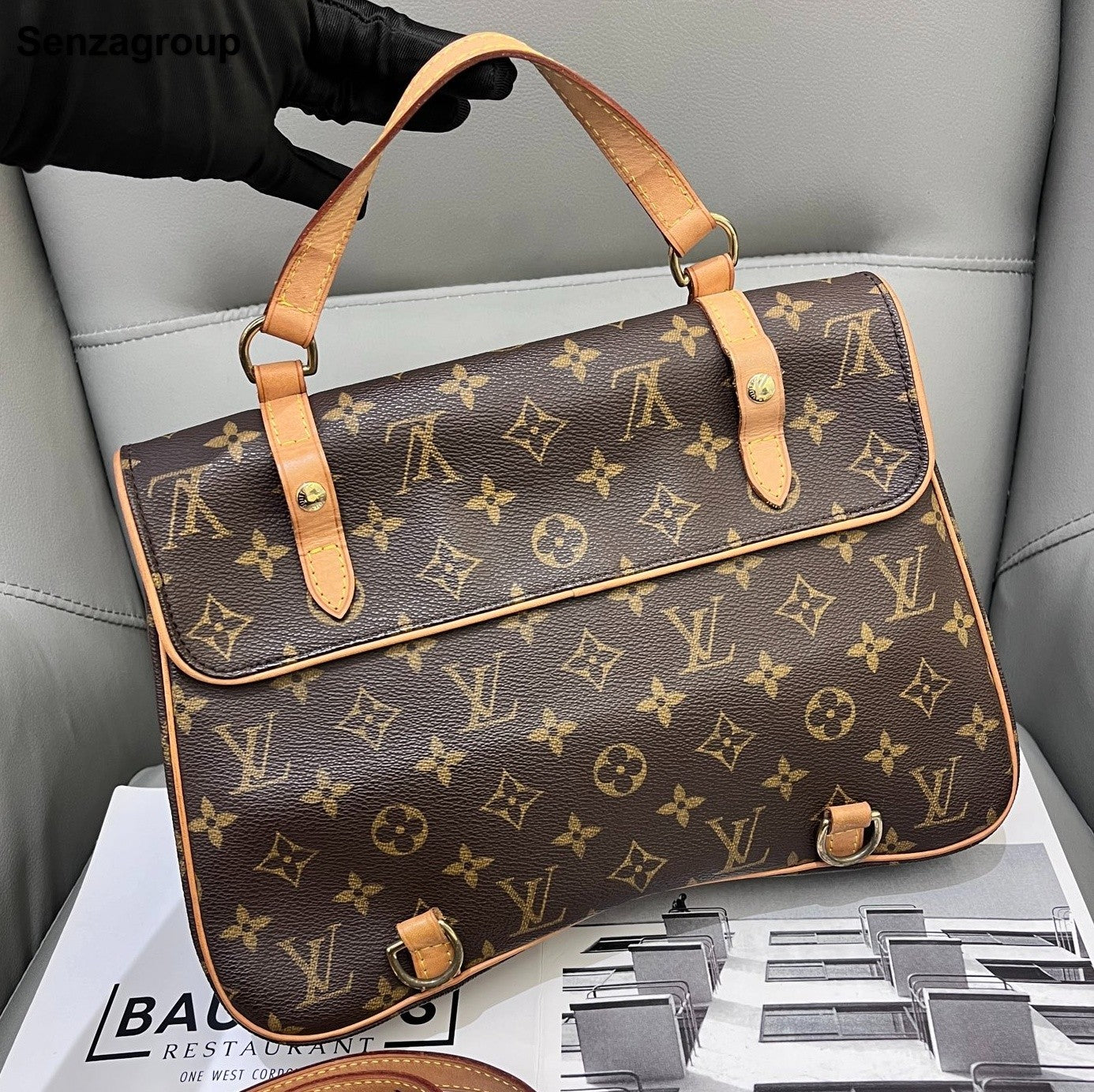 Louis Vuitton Cite GM Monogram Top Handle Shoulder Bag Brown Gold Women Vintage