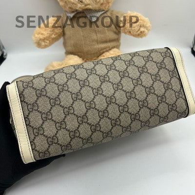 Gucci Padlock Chain Shoulder Bag White Brown Gold Hardware Classic Women