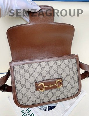 Gucci 1955 Horsebit Medium Brown Gold Buckle Shoulder Bag Classic Women