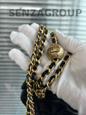 Chanel Classic Black Gold Pearl Chain Mini Square Crossbody Bag