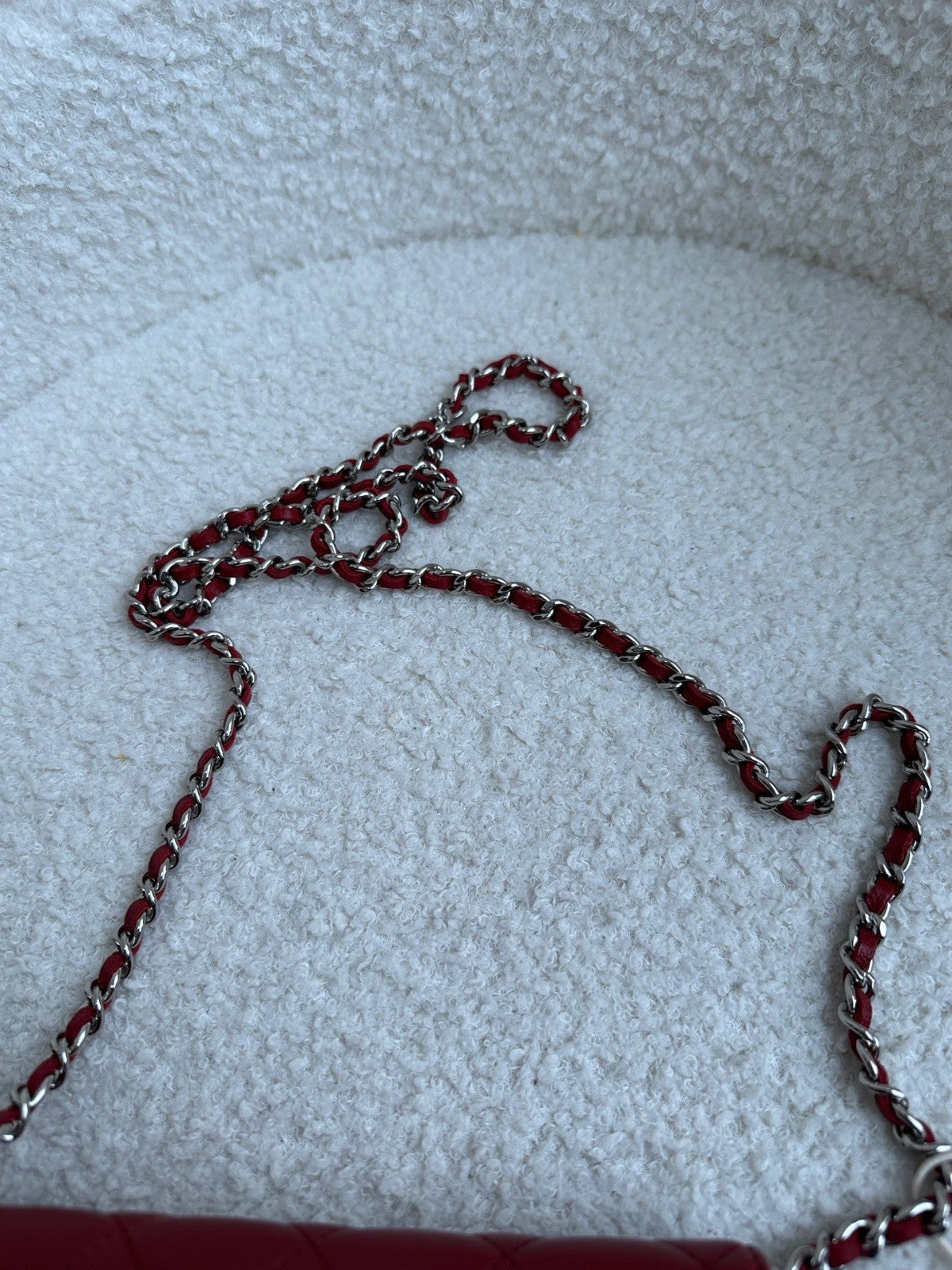 CHANEL Woc Diamond Pattern Chain Shoulder bag Crossbody Red Silver Women