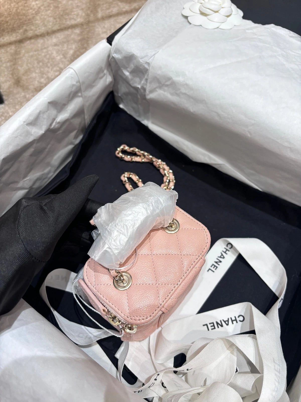 CHANEL Sakura Pink Leather Mini Box Bag For Women