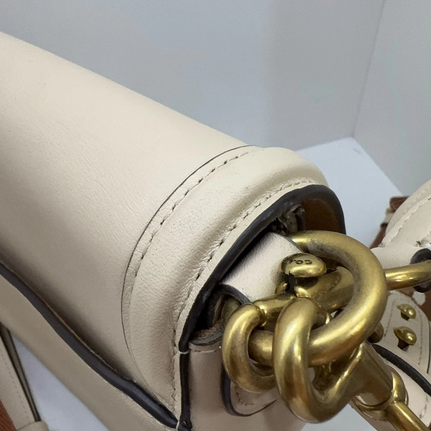 COACH Women's Medium White Leather Vintage Flap Saddle Shoulder Crossbody