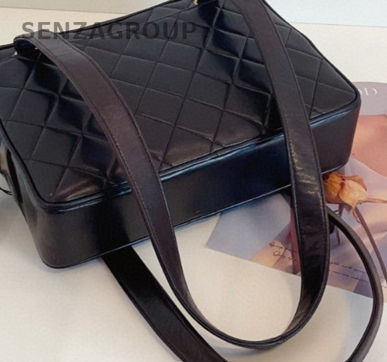 Chanel Diamond Pattern Calfskin Shoulder bag Black Gold Women Classic Designer