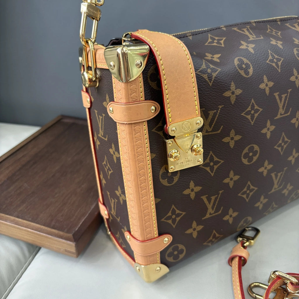 Chip Version Louis Vuitton Side Trunk GM Monogram Canvas Handbag Crossbody Gold