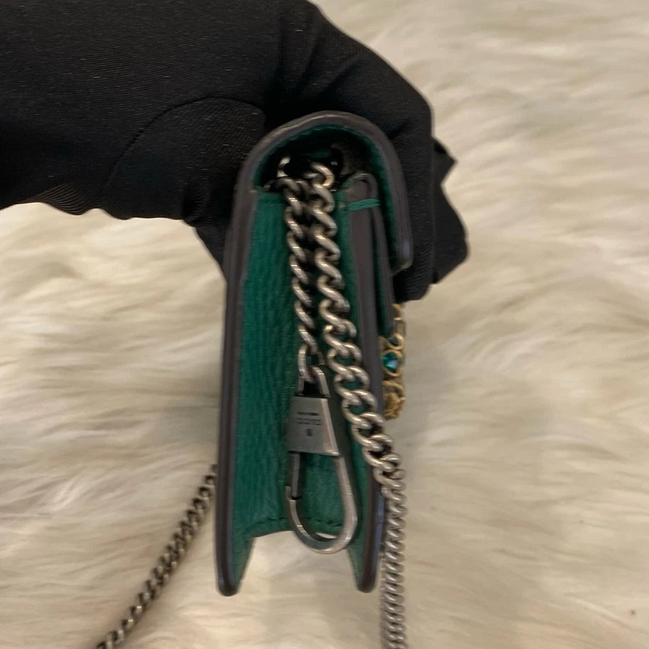 Gucci Dionysus Mini Chain Shoulder Bag Green Silver Classic Women