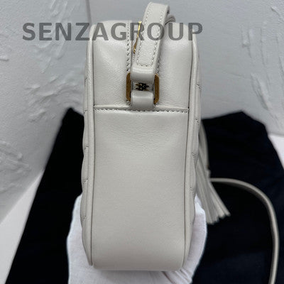 Saint Laurent White Gold Hardware Tassel Camera Crossbody Bag Women