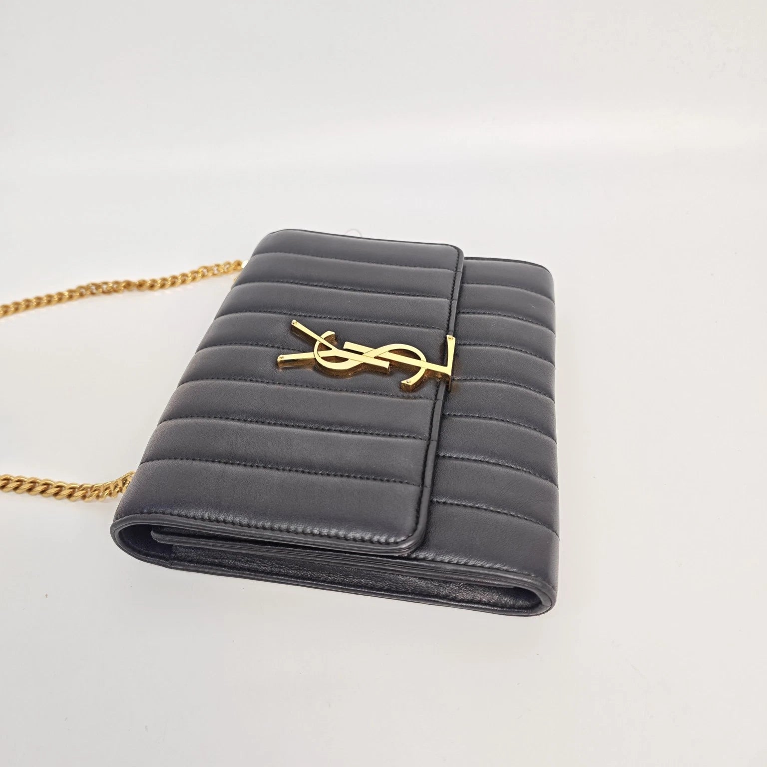 YSL Black Calfskin Vicky Chain Shoulder Crossbody Bag For Women