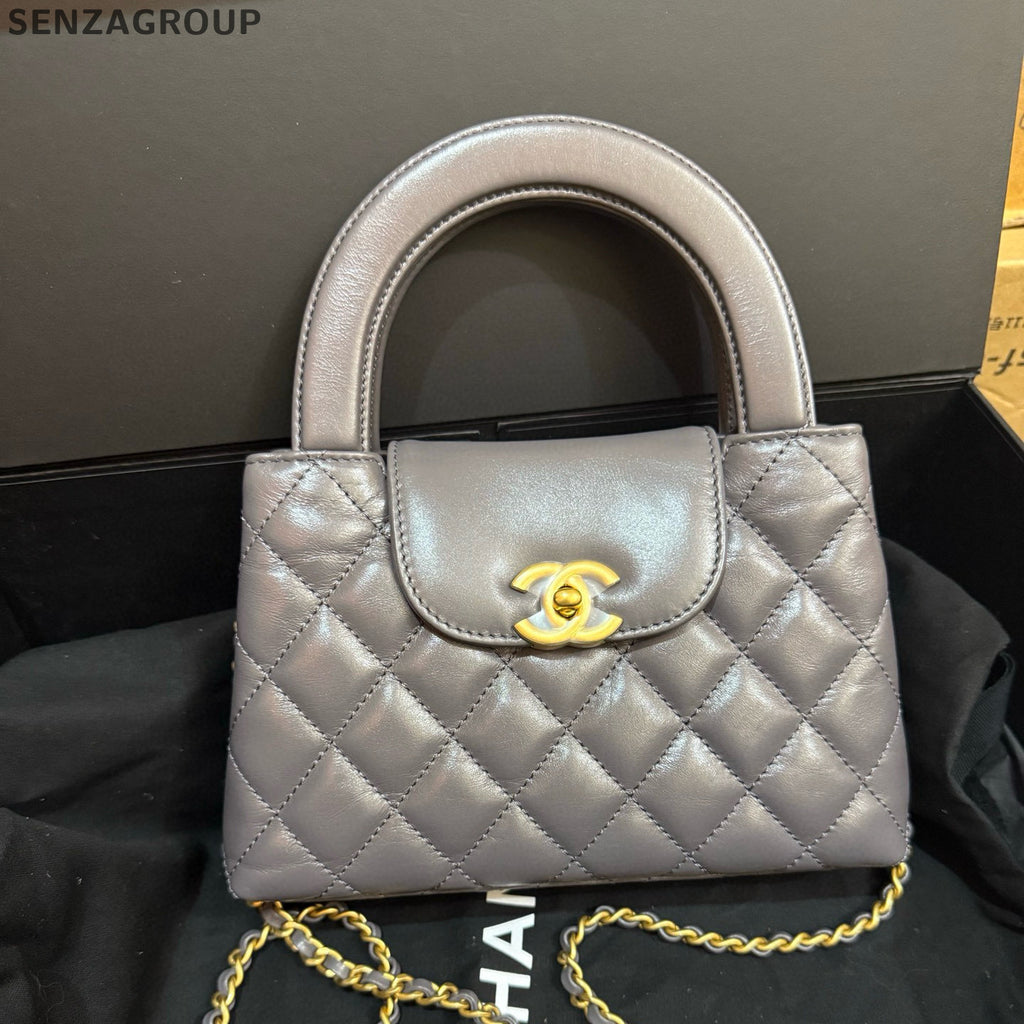 Chanel Kelly Large Grey Gold Chain Shoulder Bag Women's Fashion
