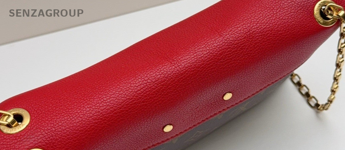 Louis Vuitton Monogram Chain Shoulder Bag Brown Red Gold Women Classic Designer