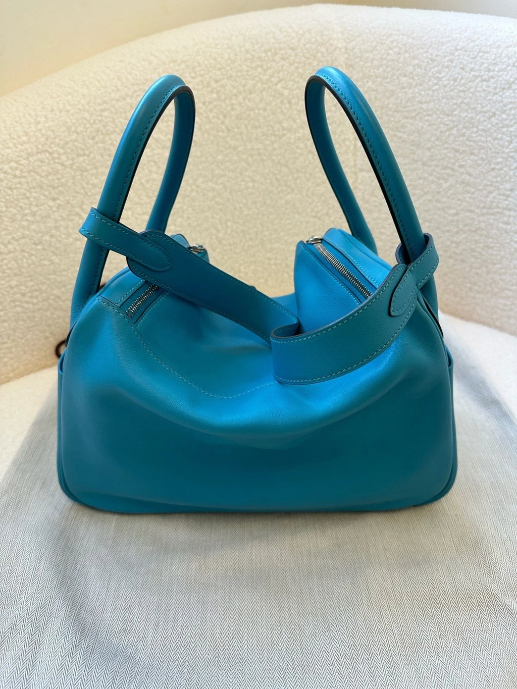 Hermes Lindy30 Blue Leather Silver Hardware Bag For Women