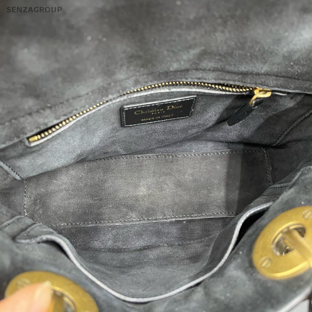 Christian Dior Lady Dior Cannage Top Handle Bag Crossbody Black Gold Women