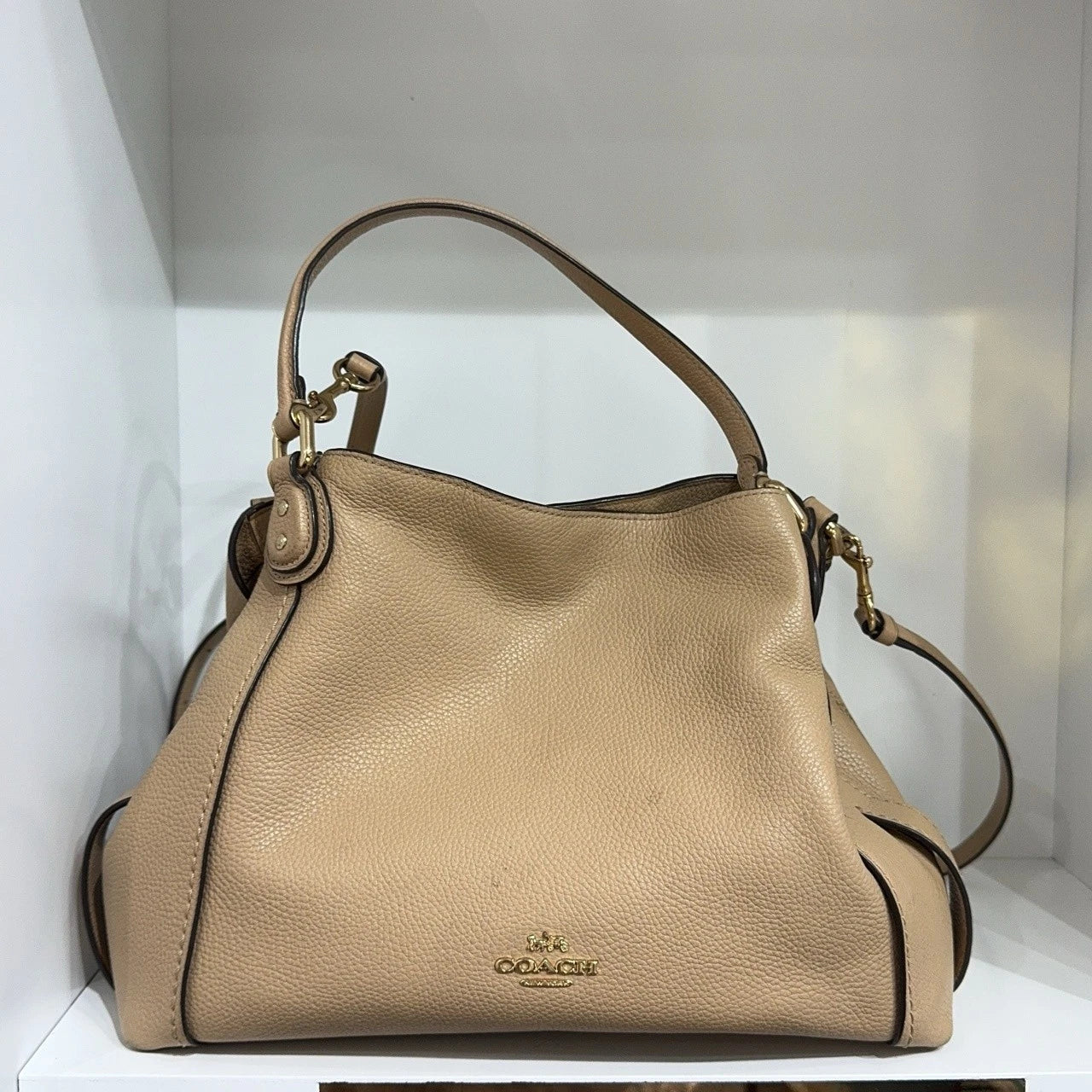 Coach Beige Leather Bucket Shoulder Crossbody Handbag For Women