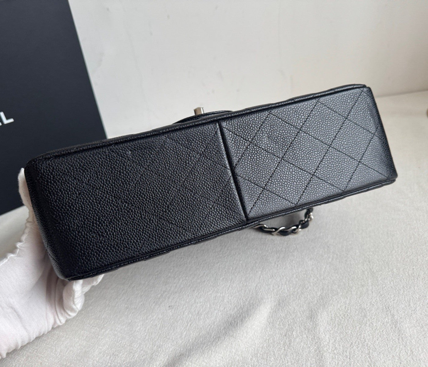 Chanel Classic Flap Jumbo Chain Shoulder Bag Crossbody Black Silver Women