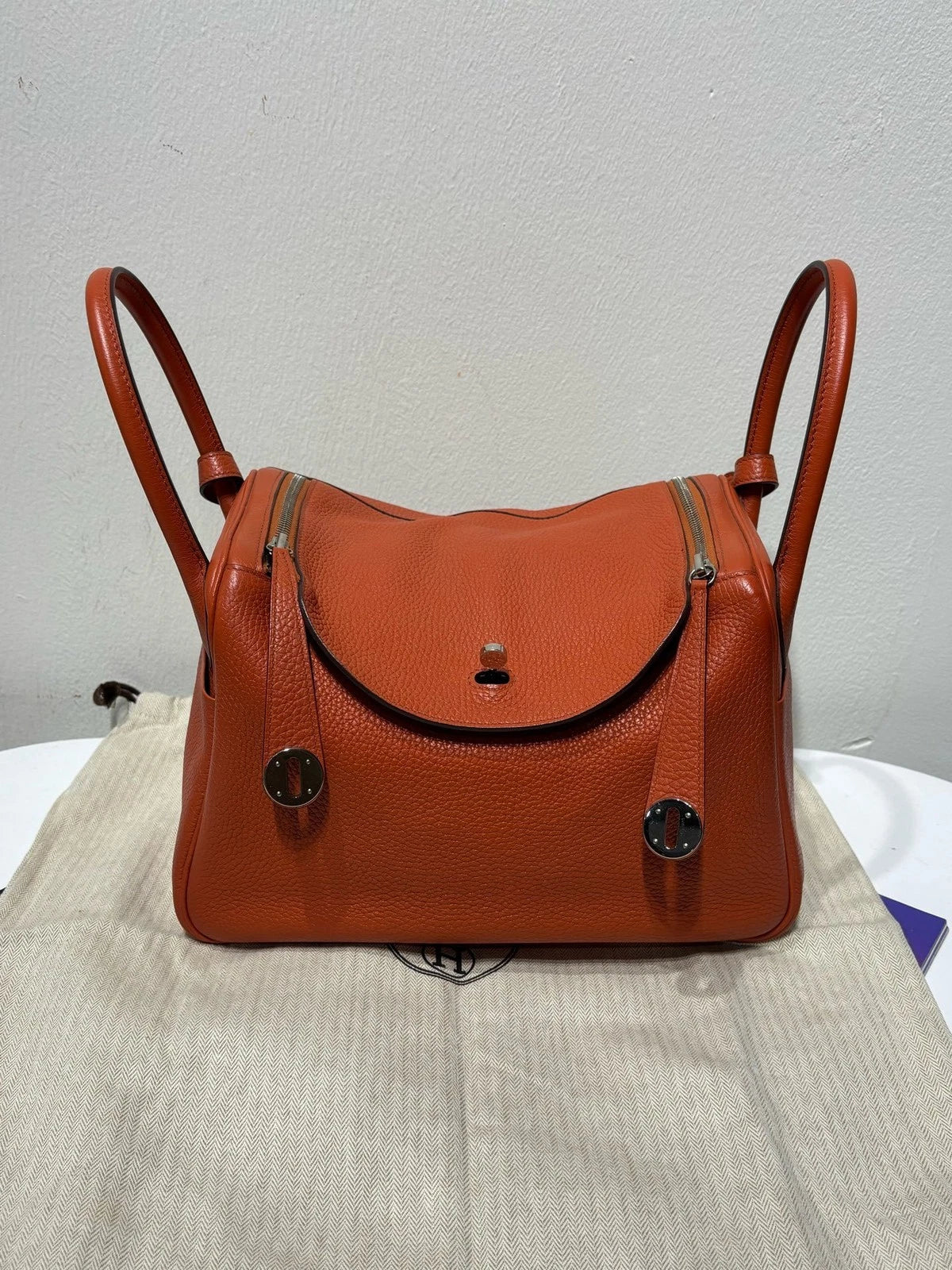 Hermes Lindy 30 Orange Leather Shoulder Handbag For Women