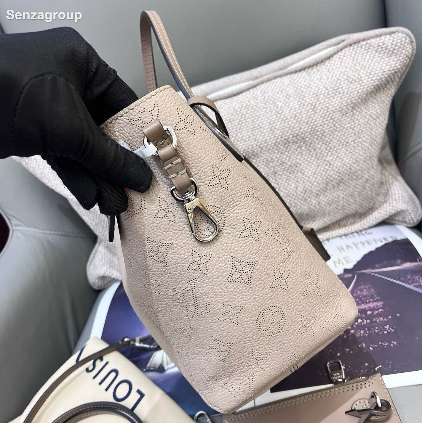 Louis Vuitton Hina Monogram Top Handle Crossbody Gray Silver Women Classic