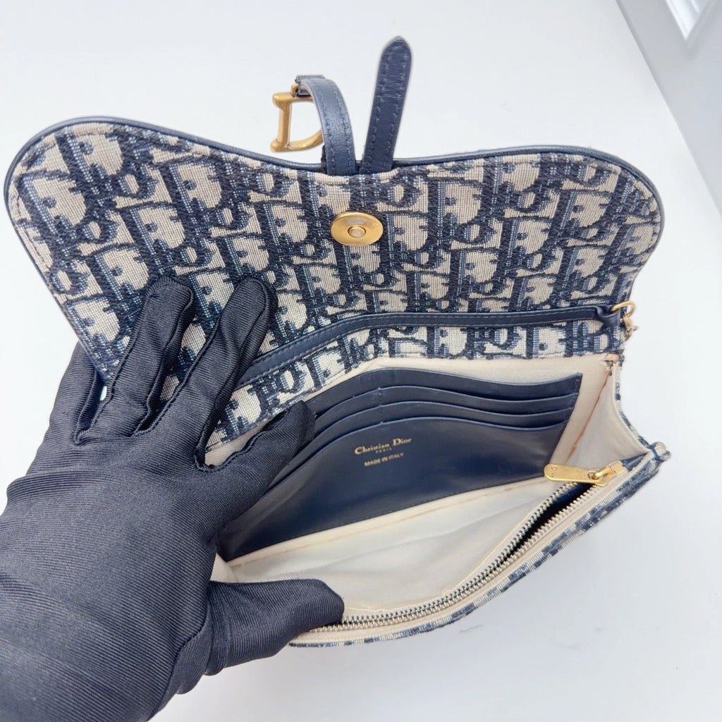 Christian Dior Woc Chain Shoulder Crossbody Bag BLUE GOLD Women Fashion
