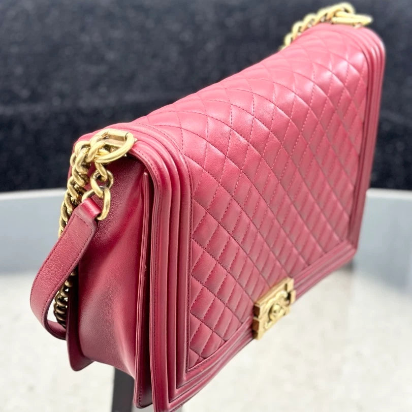 Chanel Leboy Lambskin Chain Shoulder Crossbody Bag Red Gold Hardware Women S