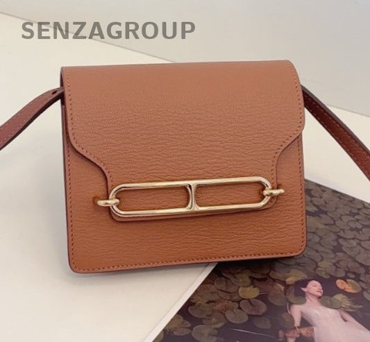 Hermes Roulis Slim 2Way Shoulder Bag Crossbody Brown Gold Women Classic