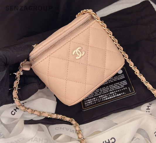 CHANEL Calfskin Box mini Nude pink Chain Shoulder bag Crossbody mini