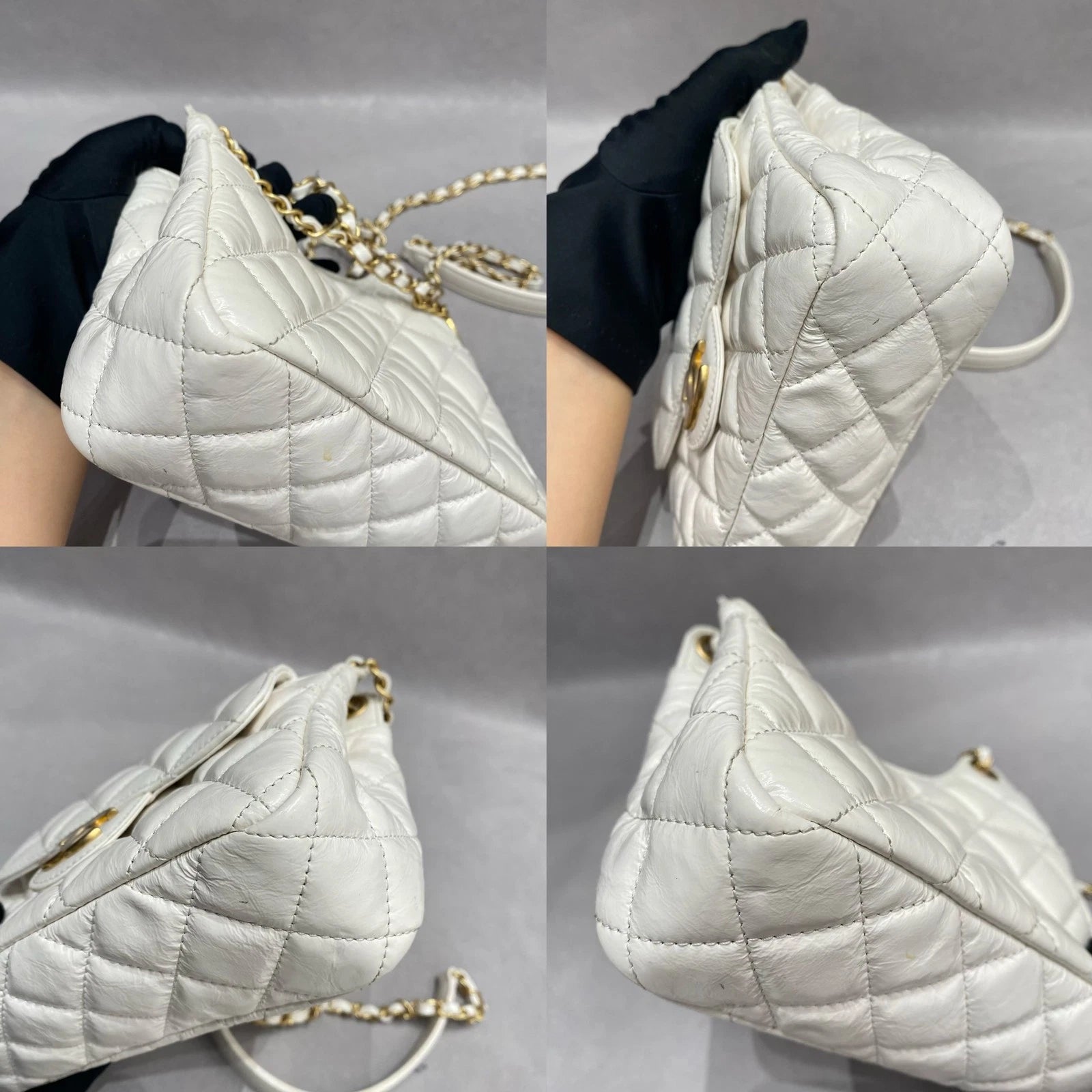 CHANEL White Waxed Leather Small Hobo Shoulder Bag For Women