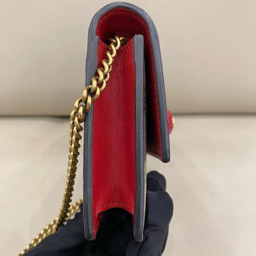 Gucci Canvas Cherry Pattern Chain WOC Crossbody Bag For Women