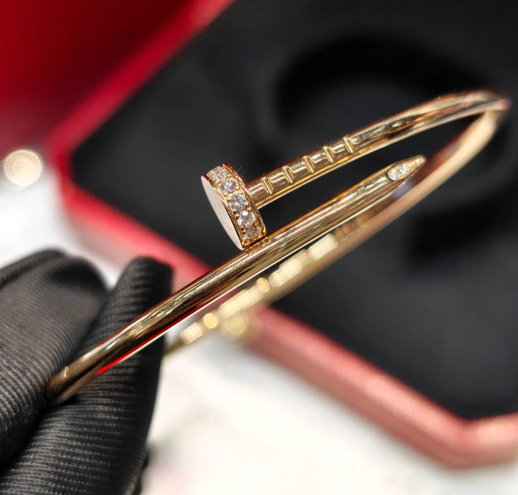 Cartier Juste Un Clou 18k Rose Gold Small Bangle Bracelet with Diamonds Size17