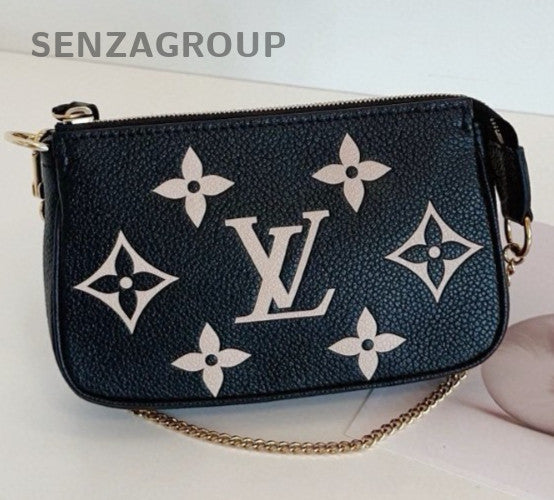 Louis Vuitton Monogram Mini Chain Handbag Black White Gold Women Classic