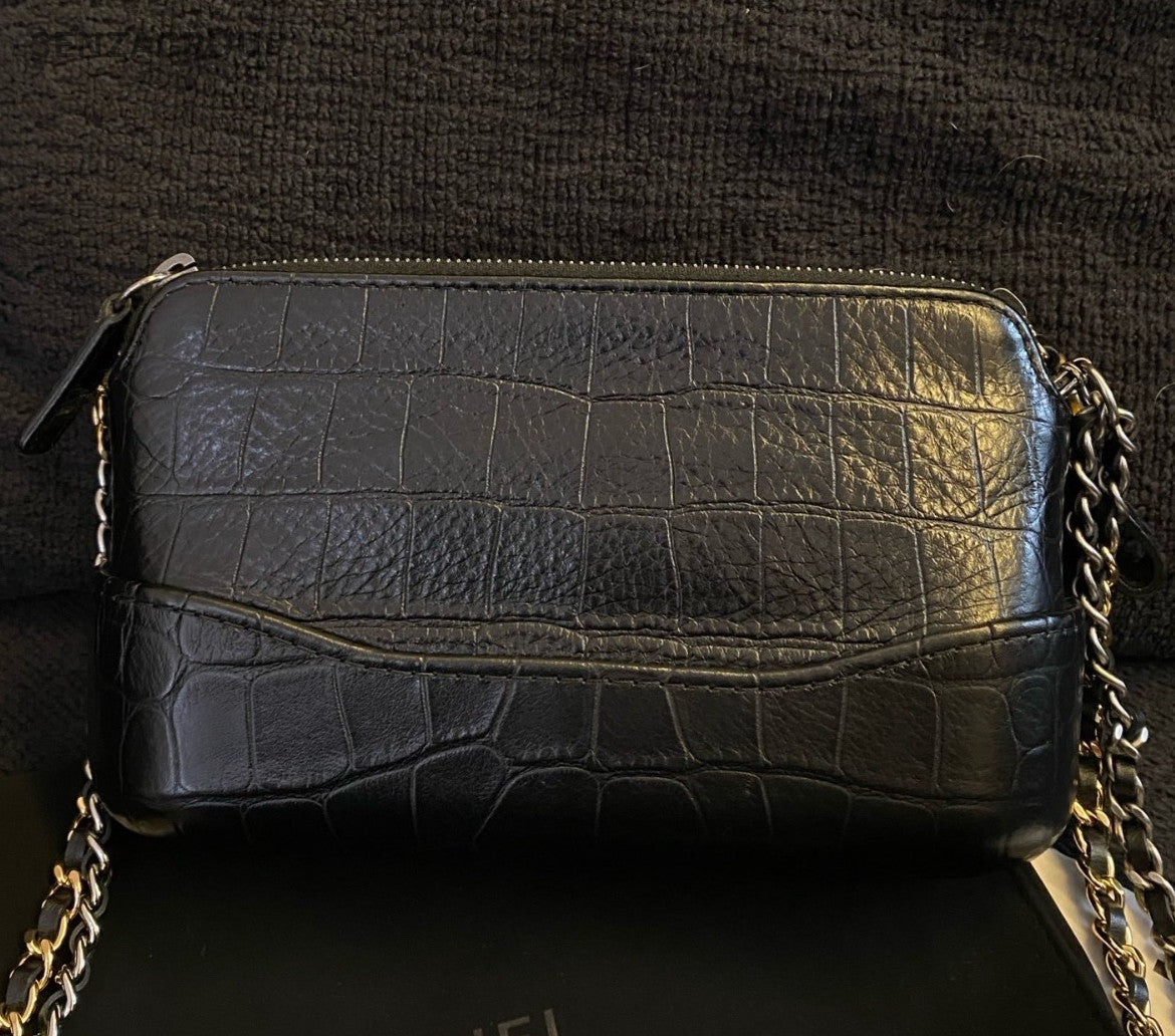 Chanel Gabrielle Mini Chain Shoulder Bag Black Gold Women Classic Fashion