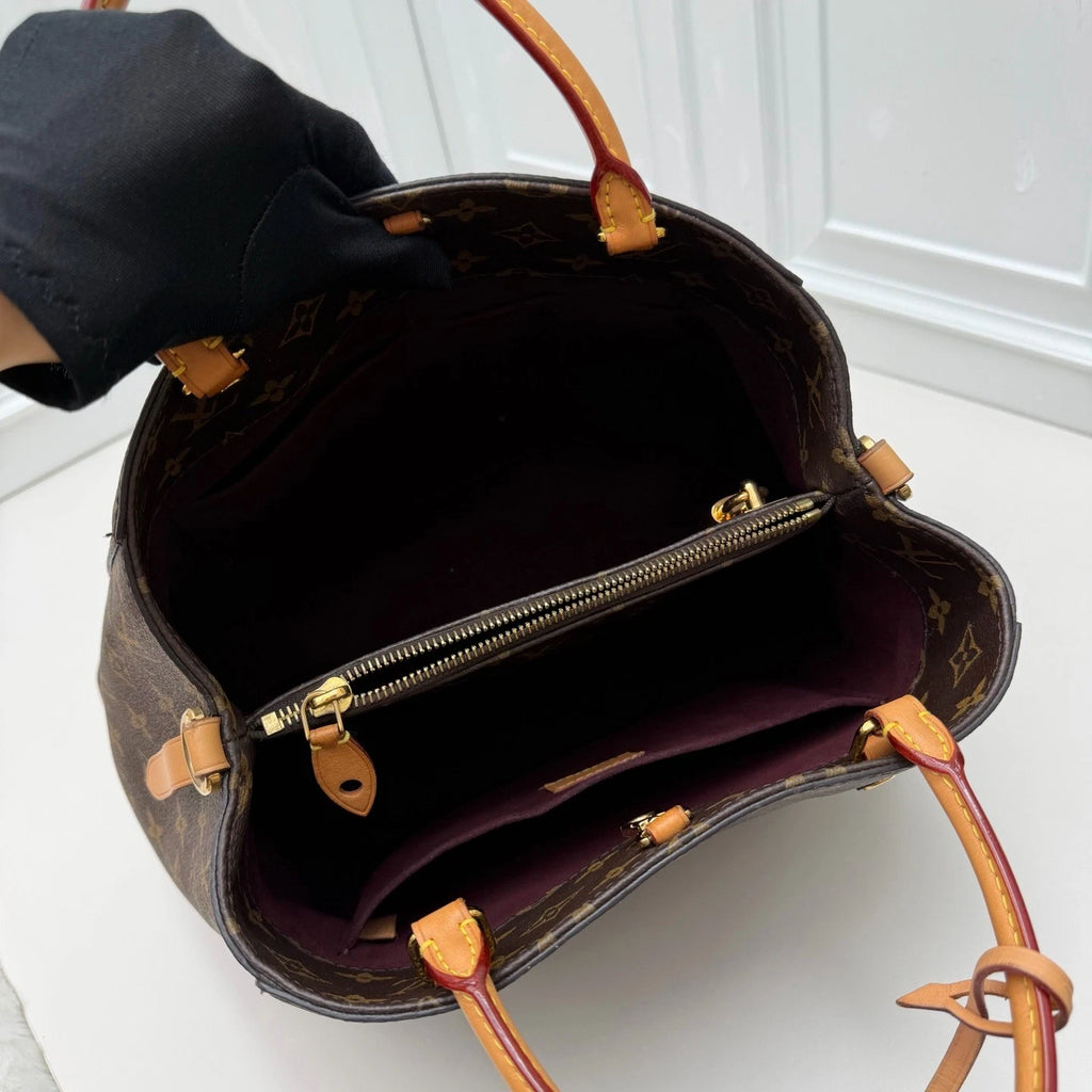 Louis Vuitton Montaigne MM Monogram Top Handle Crossbody Brown Gold Women