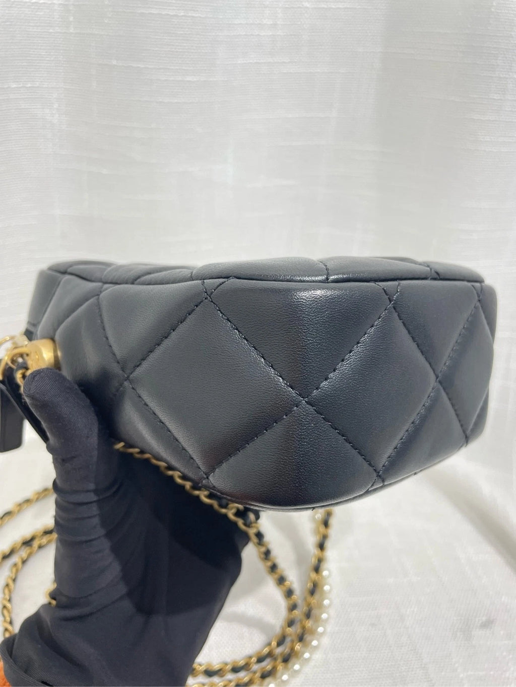 CHANEL Leather Mini Pearl Chain Camera Crossbody For Women