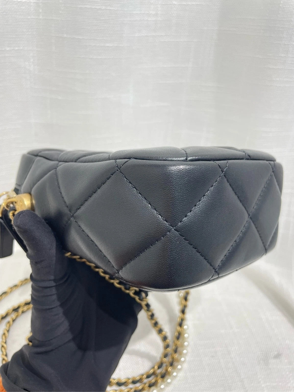 CHANEL Leather Mini Pearl Chain Camera Crossbody For Women