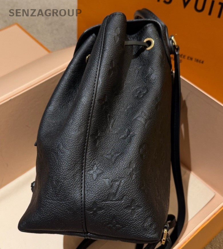 Louis Vuitton Montsouris PM Calfskin Monogram Backpack Black Gold Women Classic