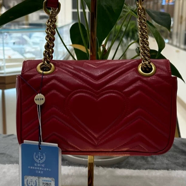 GUCCI Marmont22 Red Gold Shoulder Crossbody Bag For Women