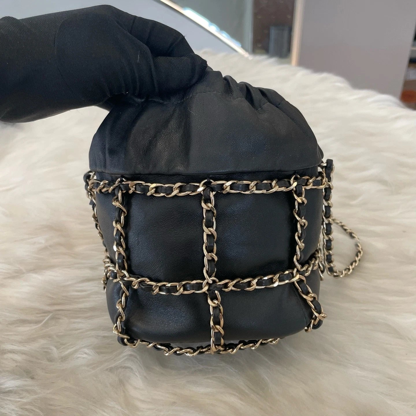Chanel Mini Bucket Bag Black Gold Chain Shoulder Crossbody Classic Women