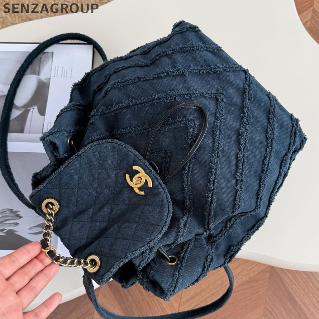 Chanel Cuba Diamond Blue Denim Backpack Women Classic