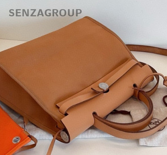 Hermes Herbag31 Top Handle Bag Crossbody Brown Orange Silver Women Classic