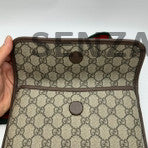 Gucci GG Supreme Messenger Crossbody Waist Bag Brown Gold Buckle Women