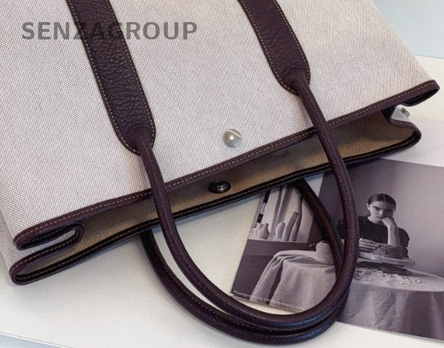 Hermes Garden Party36 Top Handle Bag Brown White Silver Women Classic