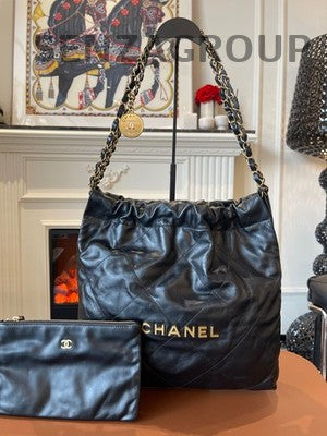 Chanel 22 Bag Small Black Gold Quilted Calfskin Chain Shoulder Bag