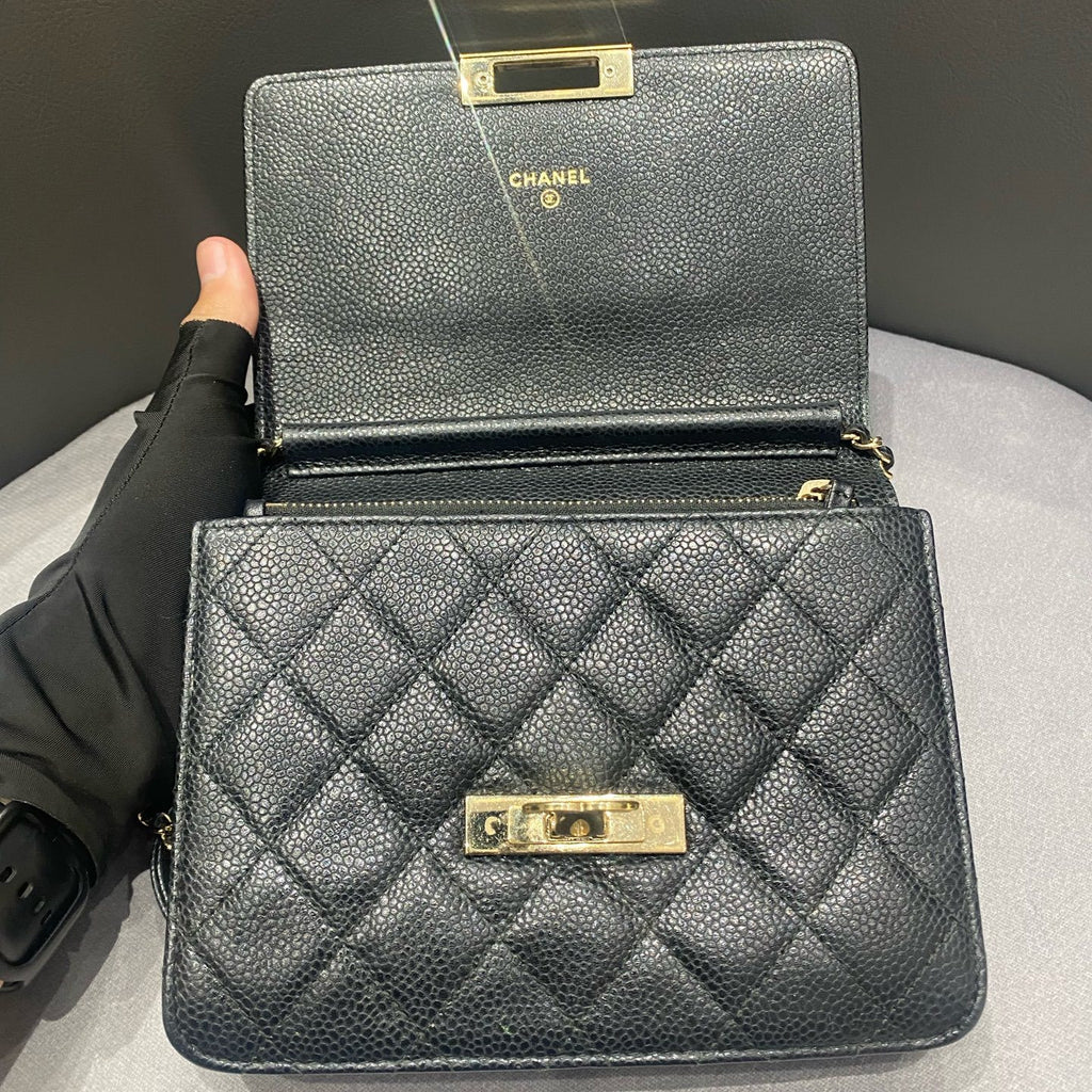 Chanel WOC Quilted Chain Shoulder Crossbody Bag Black Gold Classic
