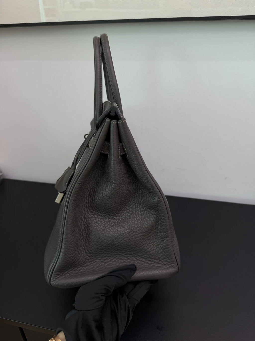 Authentic Hermes Birkin 35 Tote Top Handle Bag Grey Silver Hardware