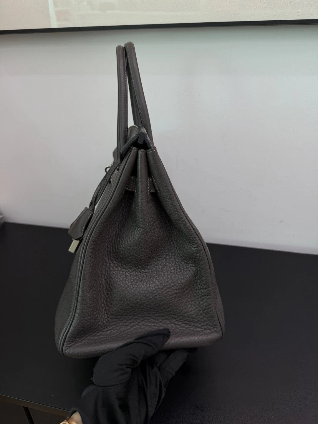 Authentic Hermes Birkin 35 Tote Top Handle Bag Grey Silver Hardware